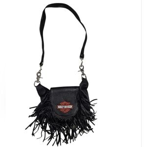Vintage Harley Davidson Leather Fringe Dual Clip Hip Bag Purse w/ Strap